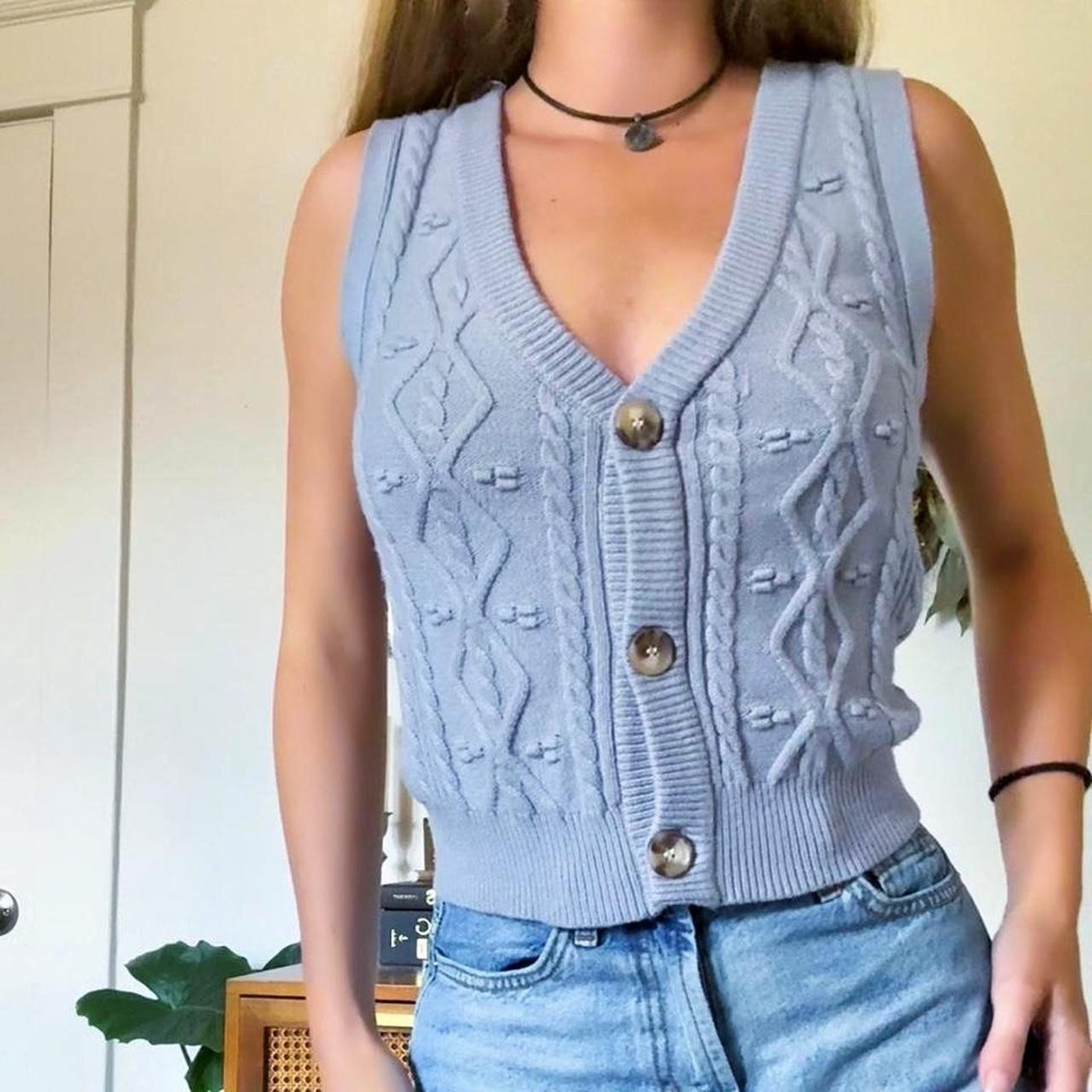Button Up Blue Knit Sweater